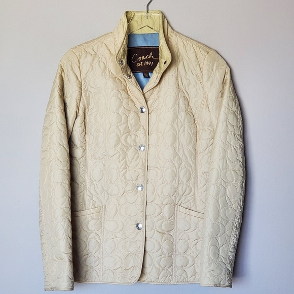 Coach Beige Cream Monogram Quilted Signature Coat Jacket Womens Size XS - Picture 1 of 14